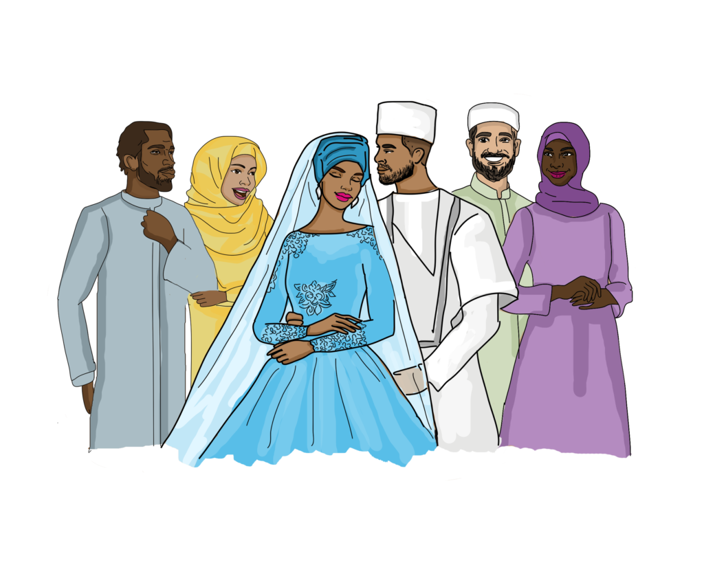 Black Muslim couple celebrating their halal marriage after connecting through Sukoon Matrimonial platform