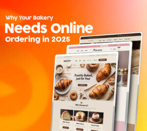 Busy bakery morning with fresh pastries and a baker taking online orders through a digital system